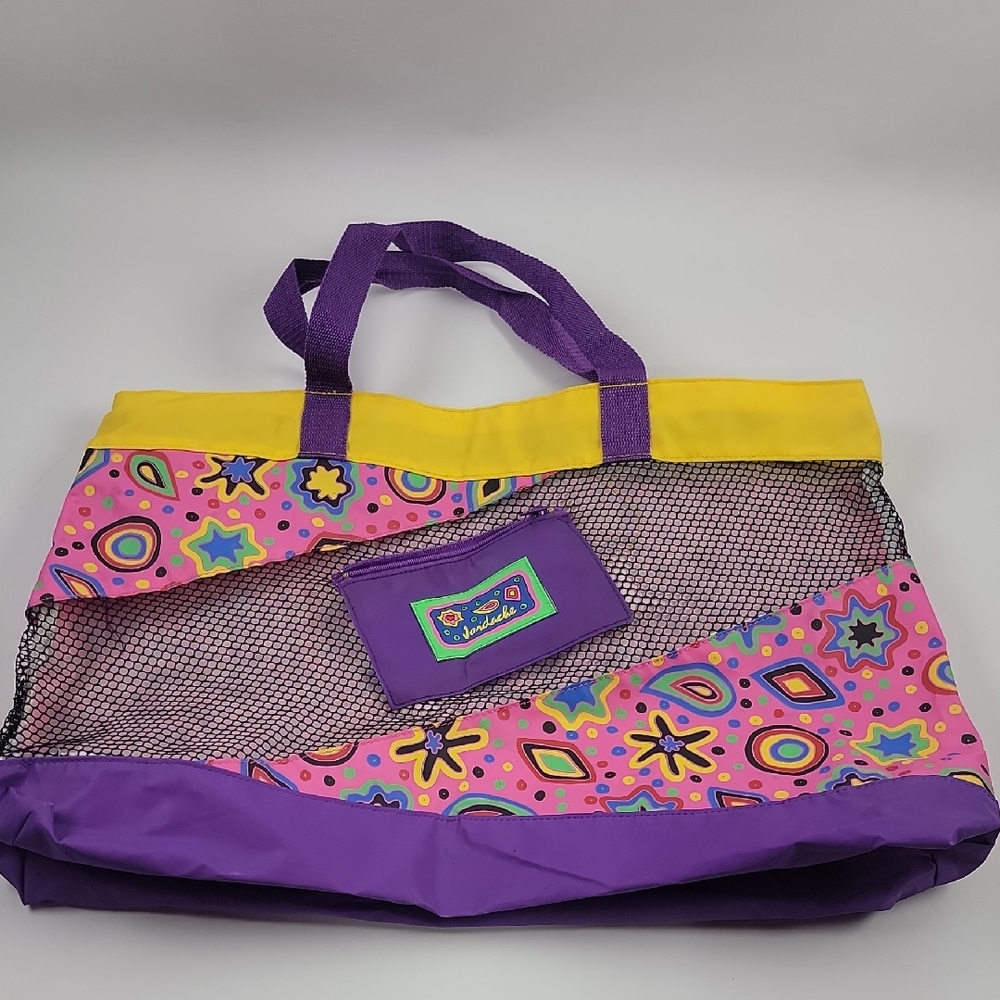 Vintage 90s 80s Jordache Colorful Women's Tote Bag Beach Bag Shower Bag Surf